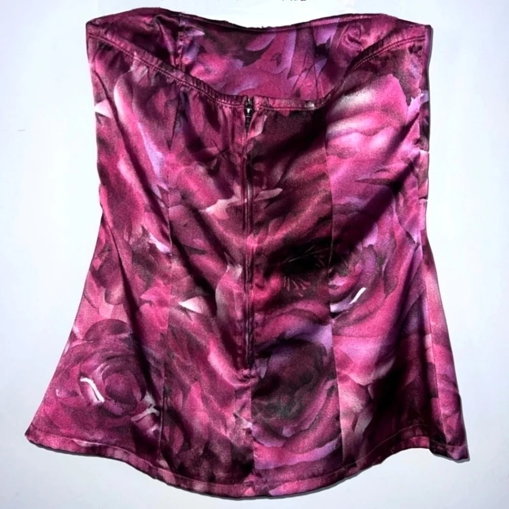 EUC Studio Y Floral Y2K Strapless Corset Top Back Zip Purple/Pink Sz. L - Picture 2 of 7